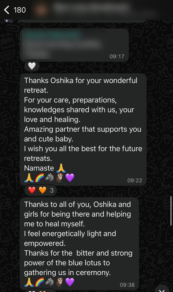 WhatsApp messages from retreat participants who felt light and empowered